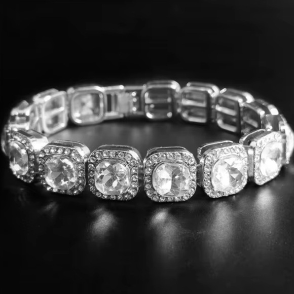 - Stackable Full Crystal 13mm cushion cut with halo Tennis Chain Bracelet
… - Picture 7 of 13